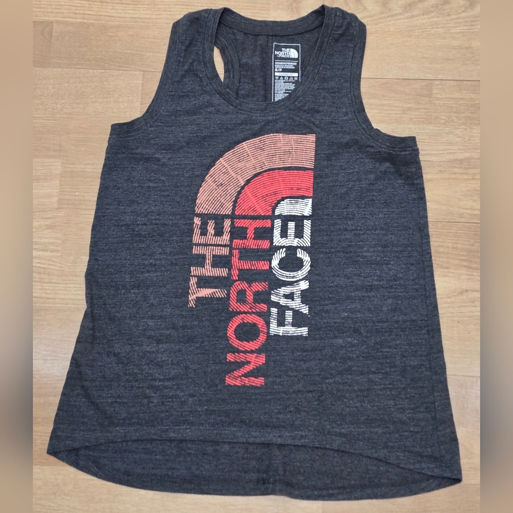 The North Face Charcoal Graphic Racerback Tank - Red & White Logo